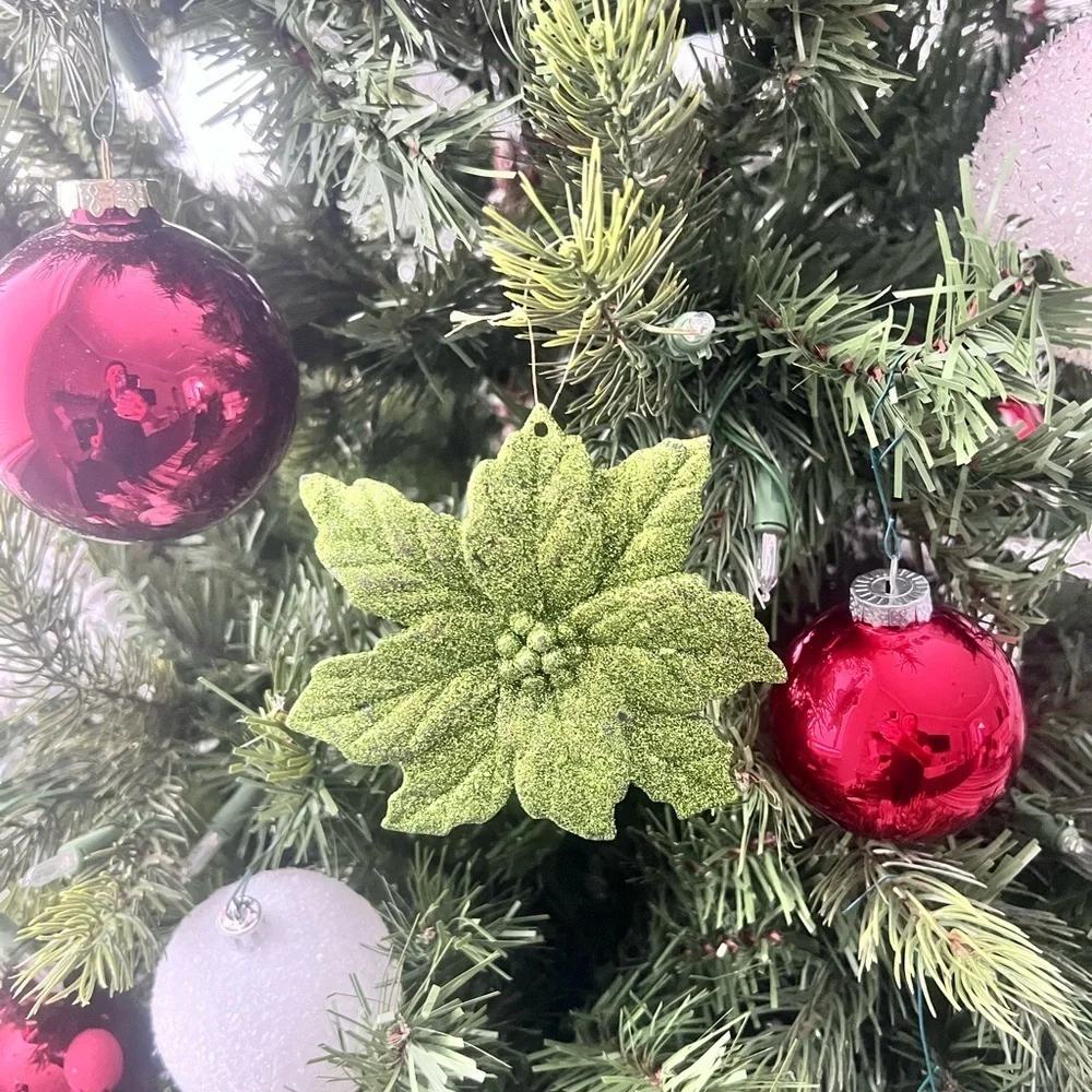Green Glitter Poinsettia Ornament
